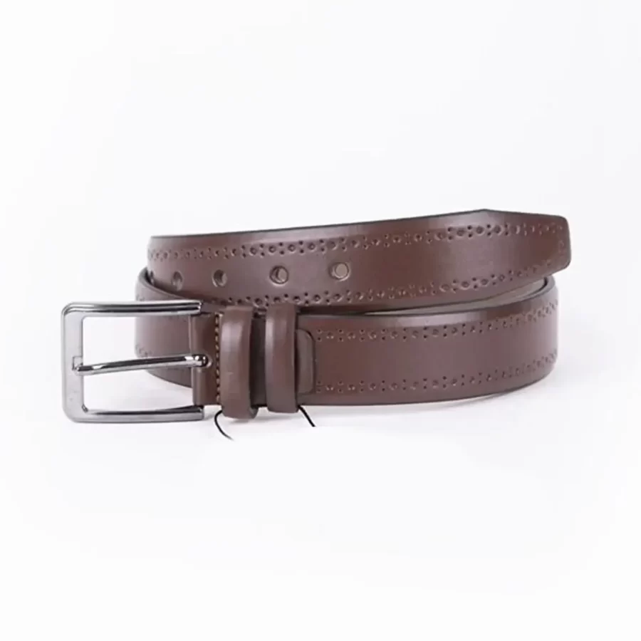 Brown Mens Vegan Leather Belt Brogue Embossed For Suit ST00888 11