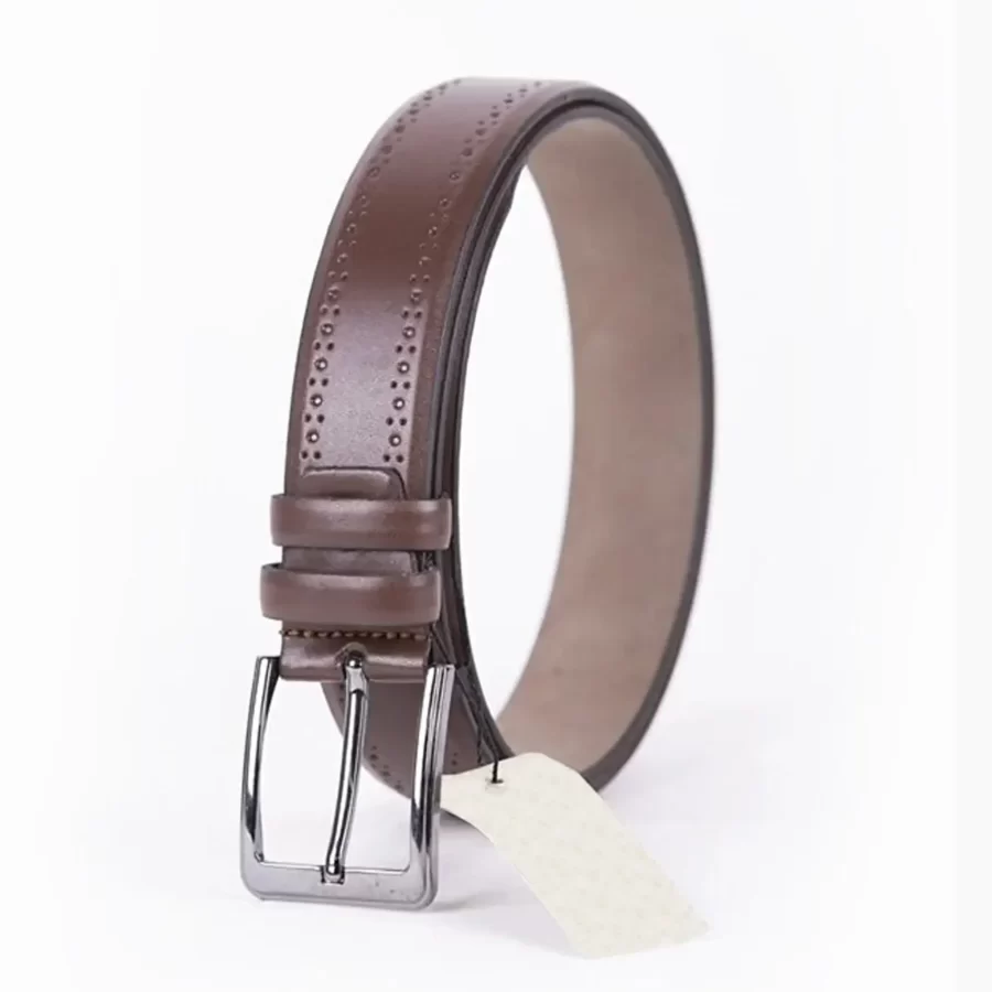 Brown Mens Vegan Leather Belt Brogue Embossed For Suit ST00888 12
