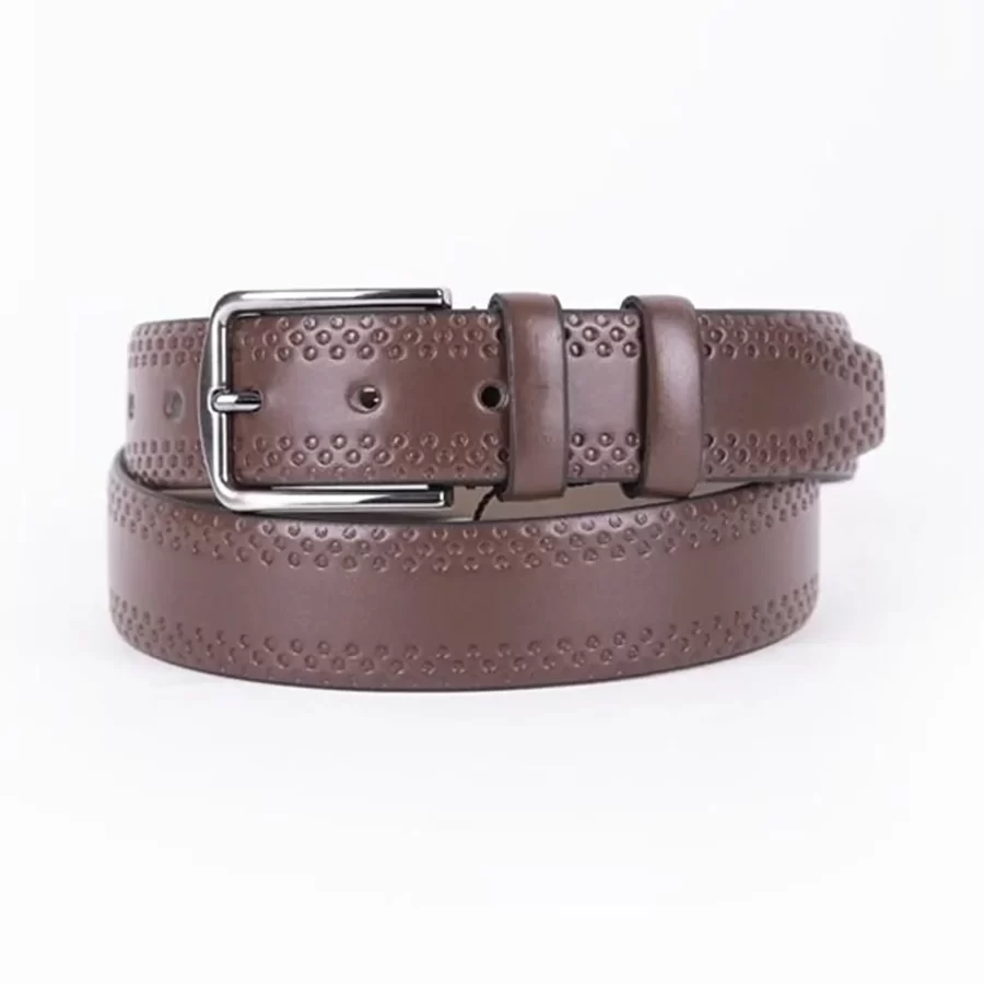 Brown Mens Vegan Leather Belt Brogue For Suit ST00884 4