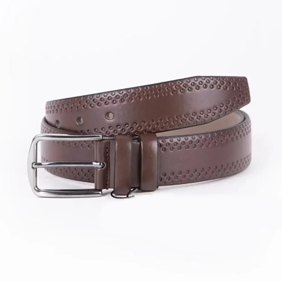 Brown Mens Vegan Leather Belt Brogue For Suit ST00884 5