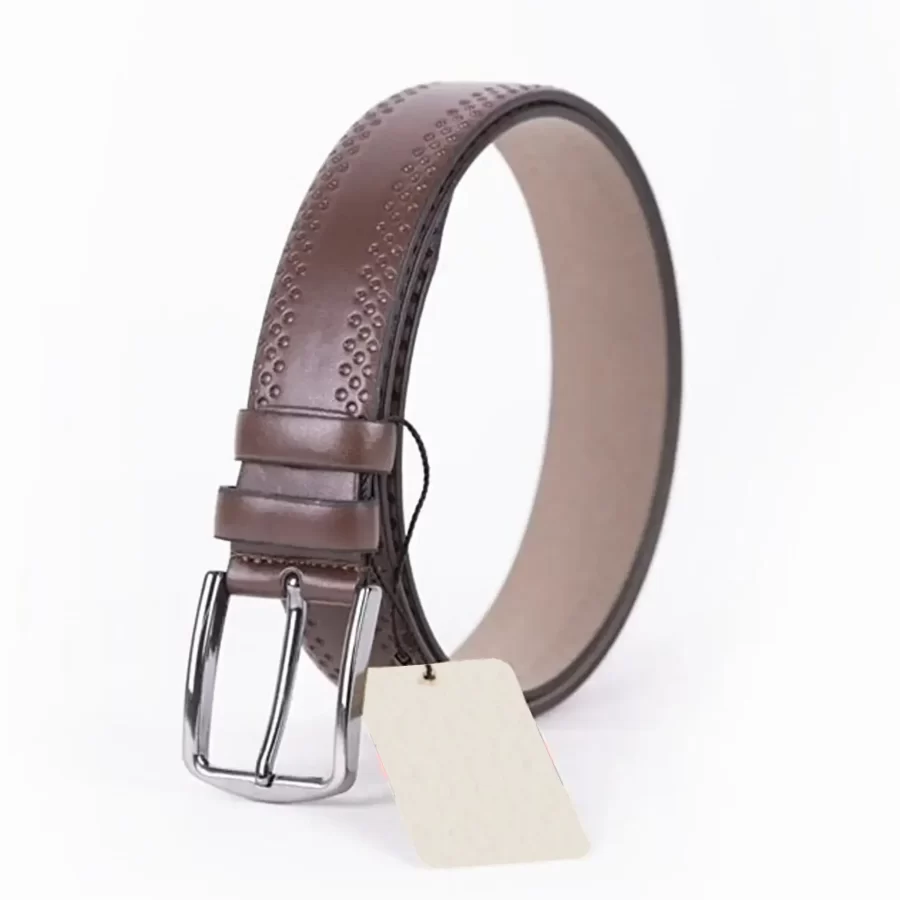 Brown Mens Vegan Leather Belt Brogue For Suit ST00884 6