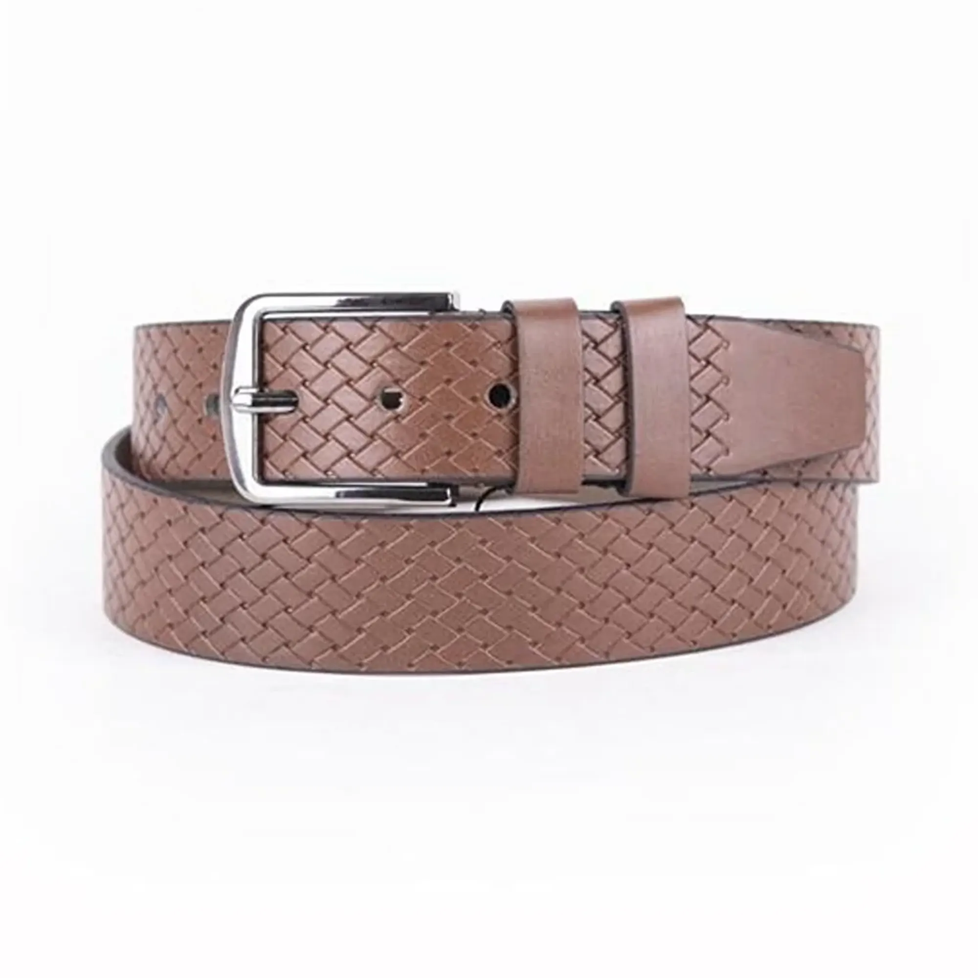 Brown Textured Vegan Leather Handcrafted Belt For Men