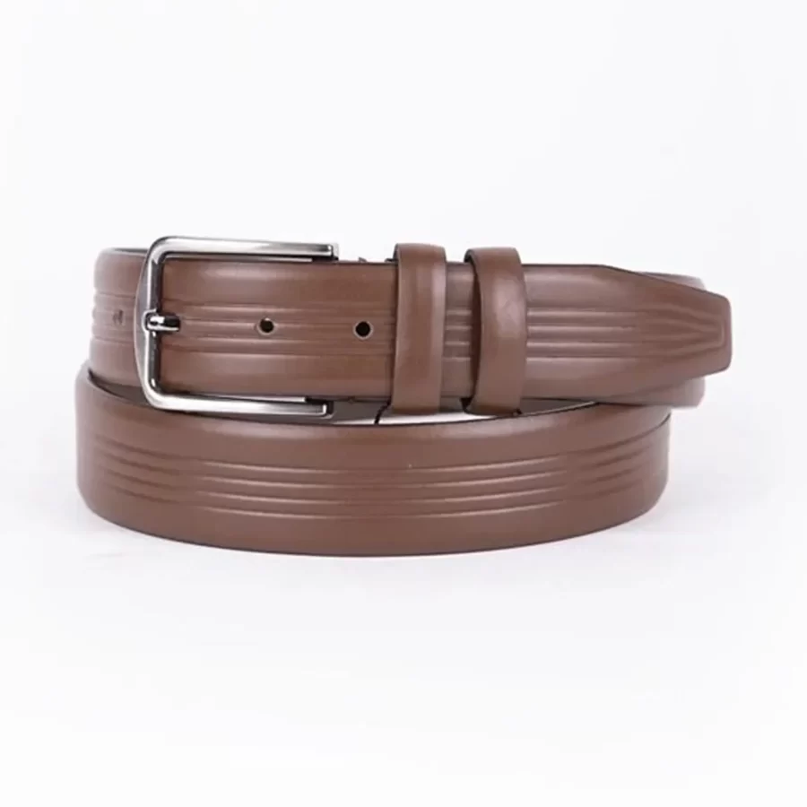 Brown Mens Vegan Leather Belt Line Emboss For Suit ST00877 1