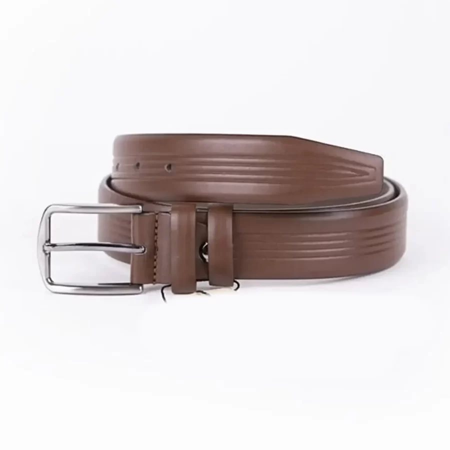 Brown Mens Vegan Leather Belt Line Emboss For Suit ST00877 2