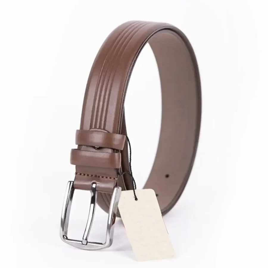 Brown Mens Vegan Leather Belt Line Emboss For Suit ST00877 3