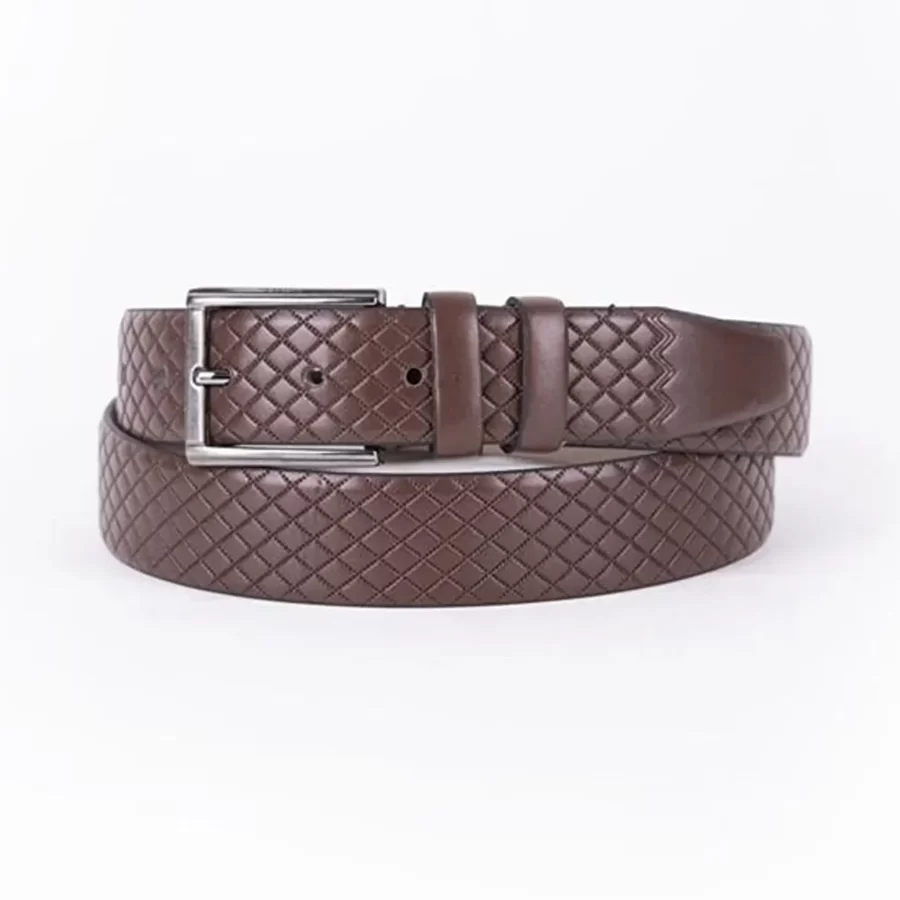 Brown Mens Vegan Leather Belt Quilted For Suit ST00880 10