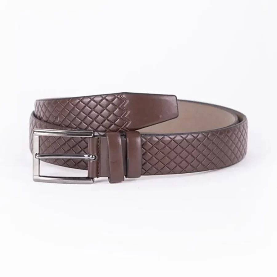 Brown Mens Vegan Leather Belt Quilted For Suit ST00880 11