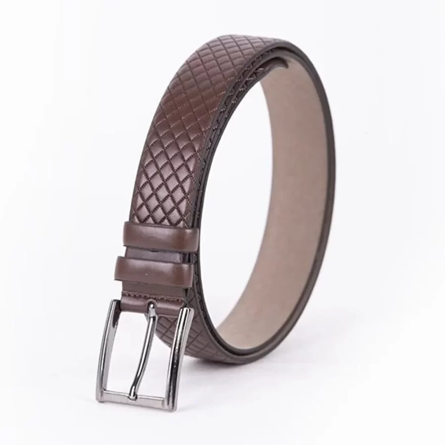 Brown Mens Vegan Leather Belt Quilted For Suit ST00880 12