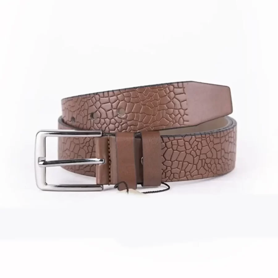 Brown Mens Vegan Leather Belt Unique Emboss For Jeans TYC00124038925 2