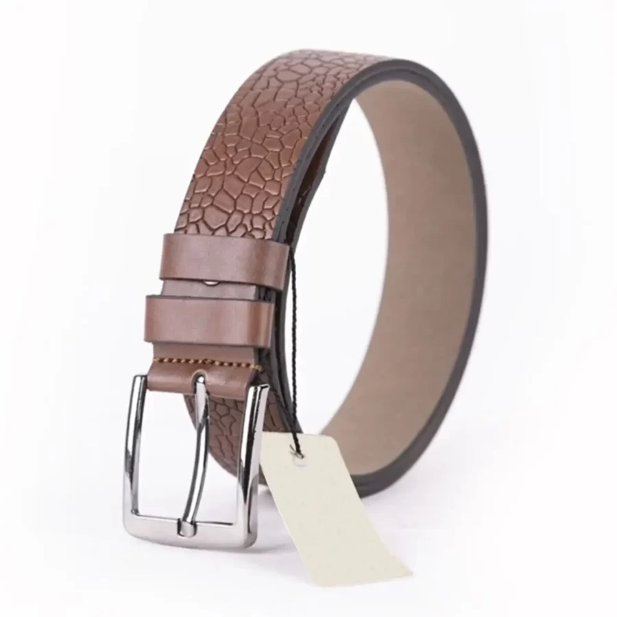 Brown Mens Vegan Leather Belt Unique Emboss For Jeans TYC00124038925 3