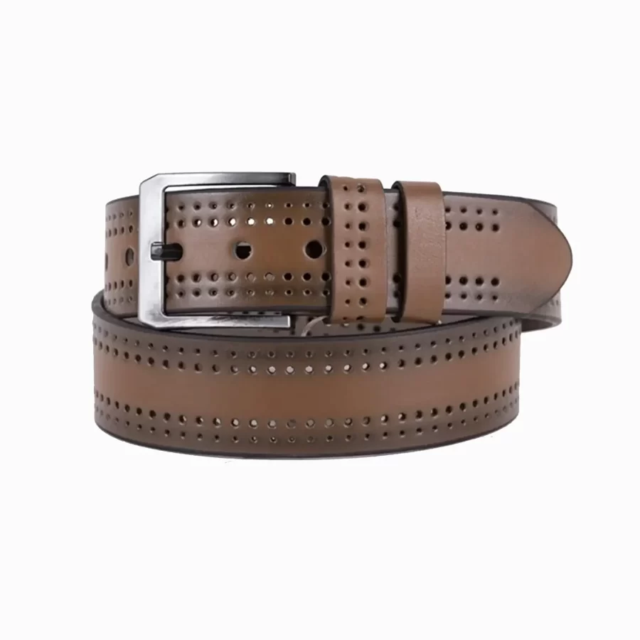 Brown Mens Vegan Leather Belt With Holes For Jeans Wide 4 5 cm 45SSD1284 1
