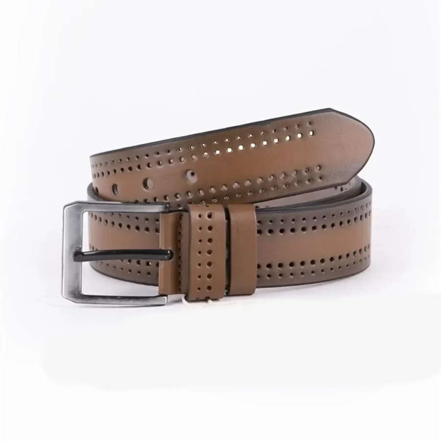Brown Mens Vegan Leather Belt With Holes For Jeans Wide 4 5 cm 45SSD1284 2