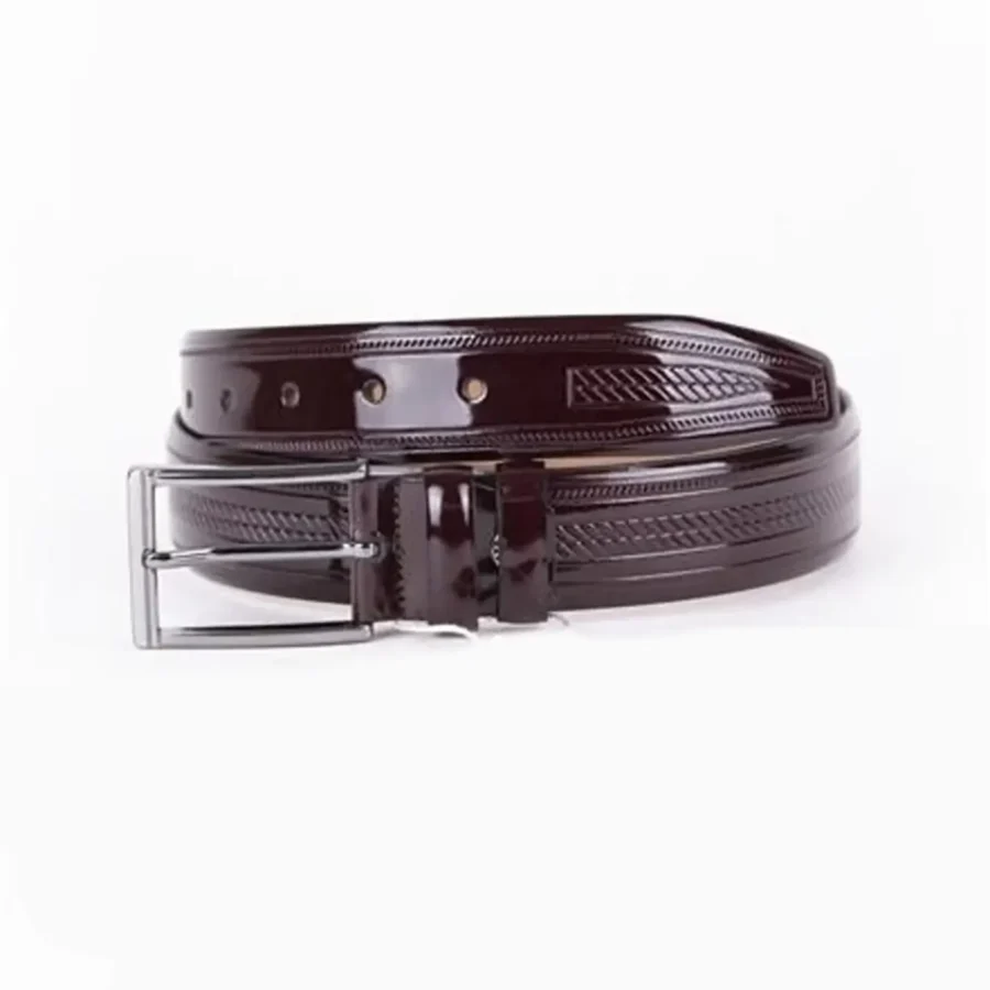 Burgundy Bordo Mens Belt Dress Patent Leather ST01415 2