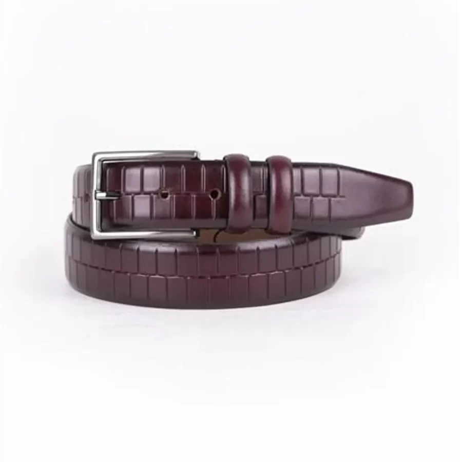 Burgundy Mens Belt Dress Croco Embossed Leather ST01491 10