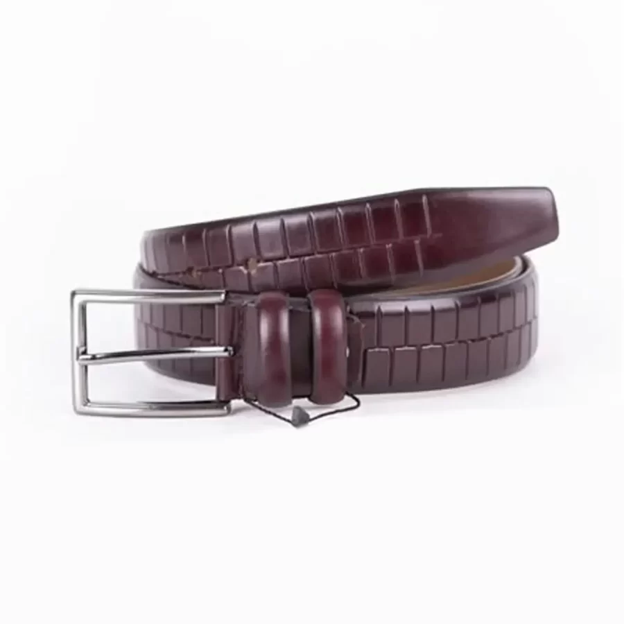 Burgundy Mens Belt Dress Croco Embossed Leather ST01491 11