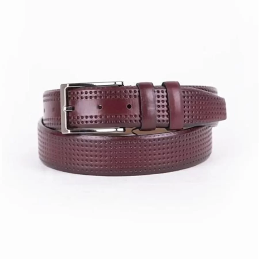 Burgundy Mens Belt Dress Dotted Calf Leather ST01441 4