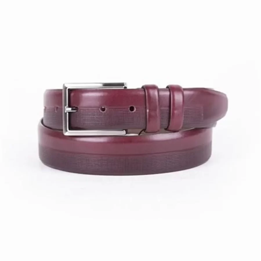 Burgundy Mens Belt Dress Laser Cut Leather ST01449 4