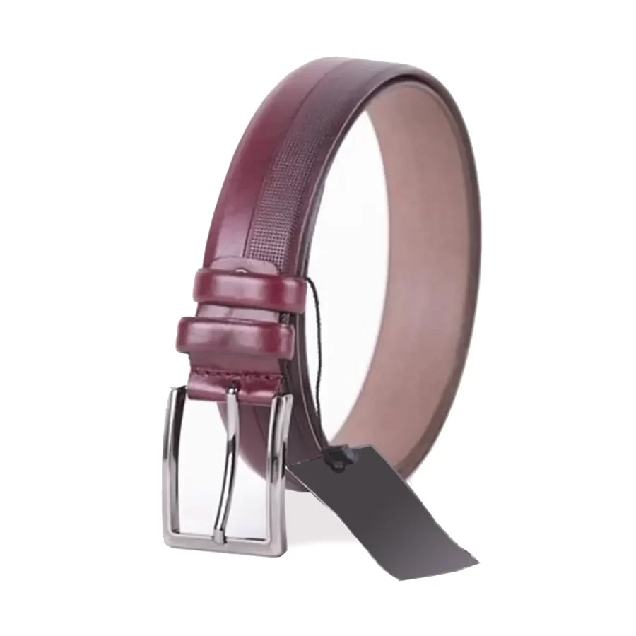 Burgundy Mens Belt Dress Laser Cut Leather ST01449 6