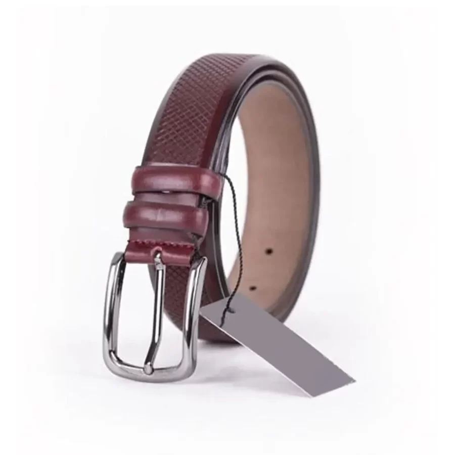 Burgundy Mens Belt Dress Laser Cut Leather ST01451 3
