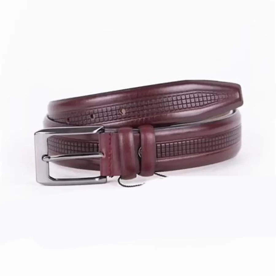 Burgundy Mens Belt Dress Laser Cut Leather ST01456 4