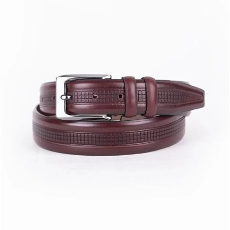 Burgundy Mens Belt Dress Laser Cut Leather ST01456 5