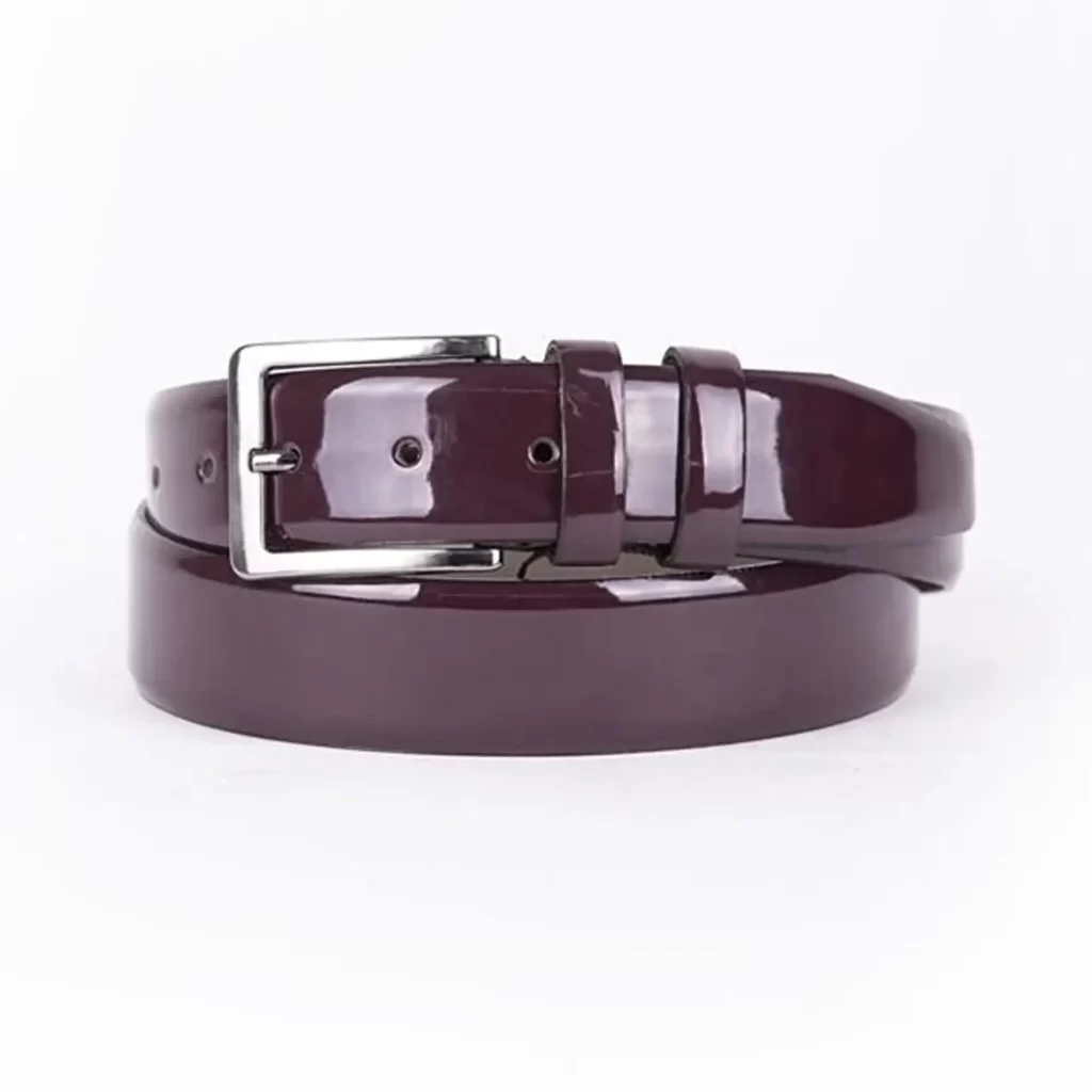 Buy Burgundy Mens Belt Dress Vegan Patent Leather - LeatherBeltsOnline.com