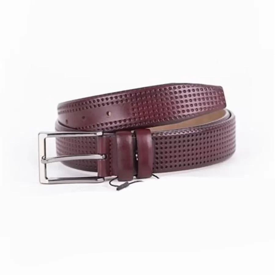 Burgundy Mens Belt Dress Perforated Leather ST01441 5