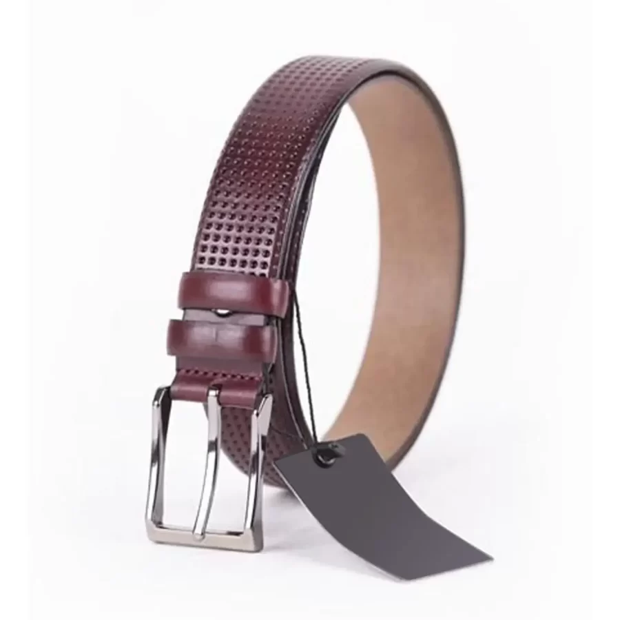 Burgundy Mens Belt Dress Perforated Leather ST01441 6