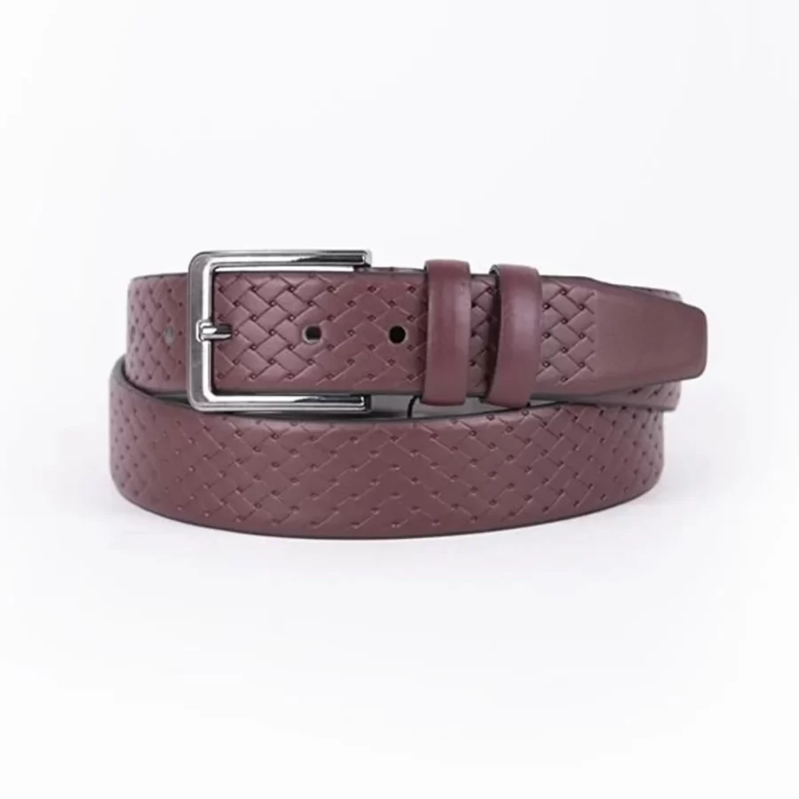 Burgundy Mens Belt Dress Quilted Leather TYC00123125226 6