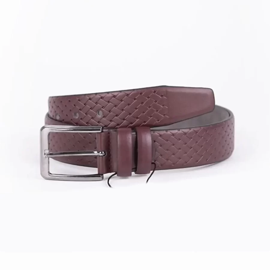 Burgundy Mens Belt Dress Quilted Leather TYC00123125226 7
