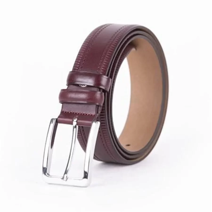 Burgundy Mens Belt For Pants Genuine Leather ST01497 3