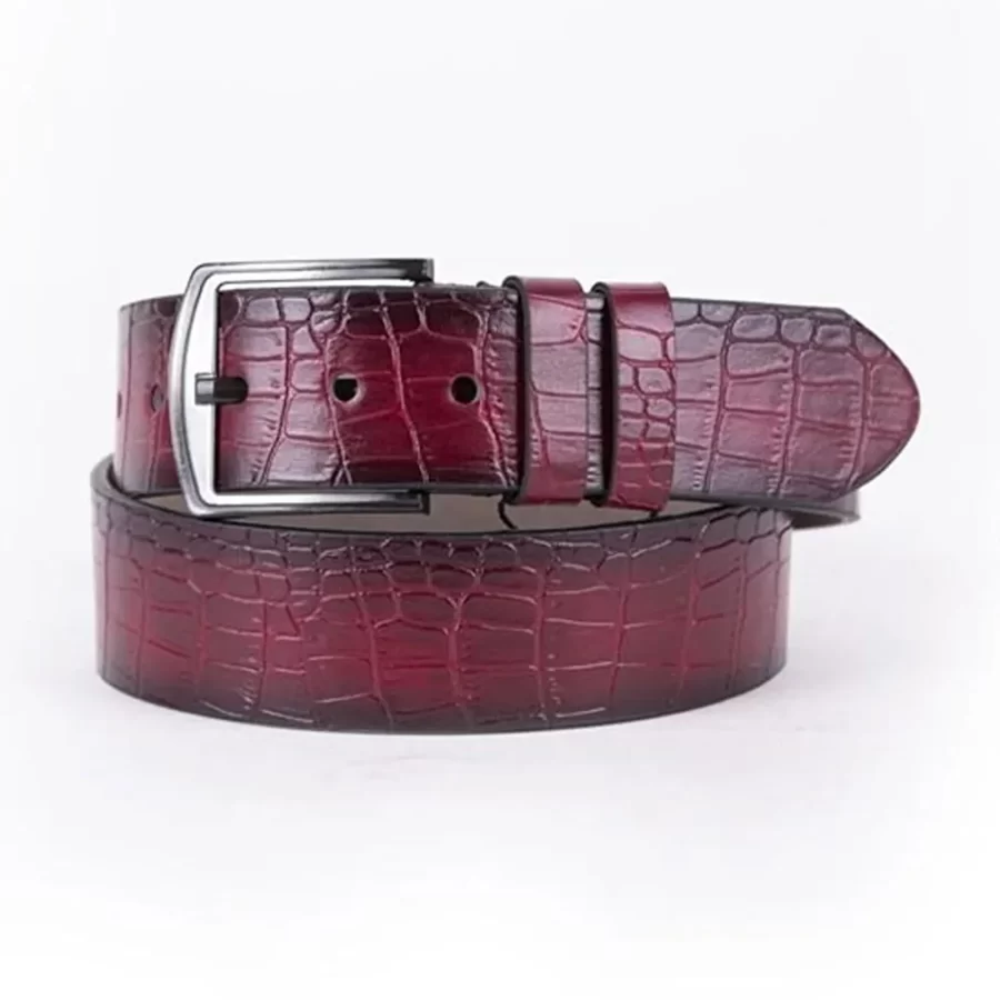 Burgundy Mens Vegan Leather Belt Croco Emboss Wide 4 5 cm ST00978 4