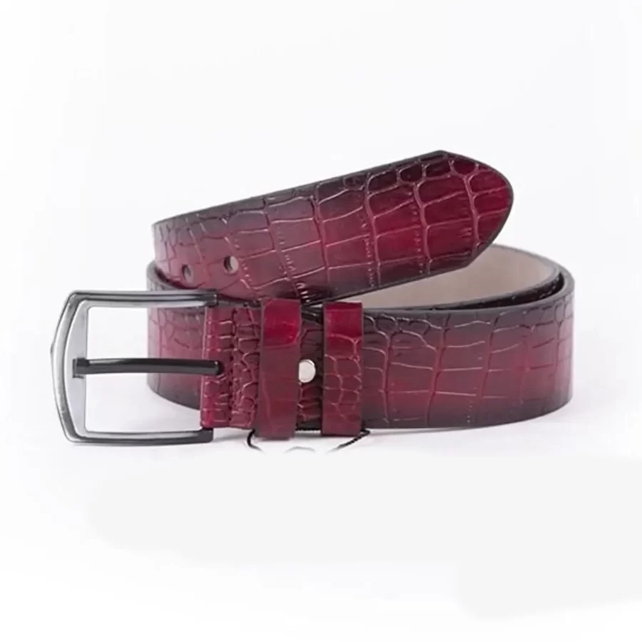 Burgundy Mens Vegan Leather Belt Croco Emboss Wide 4 5 cm ST00978 5