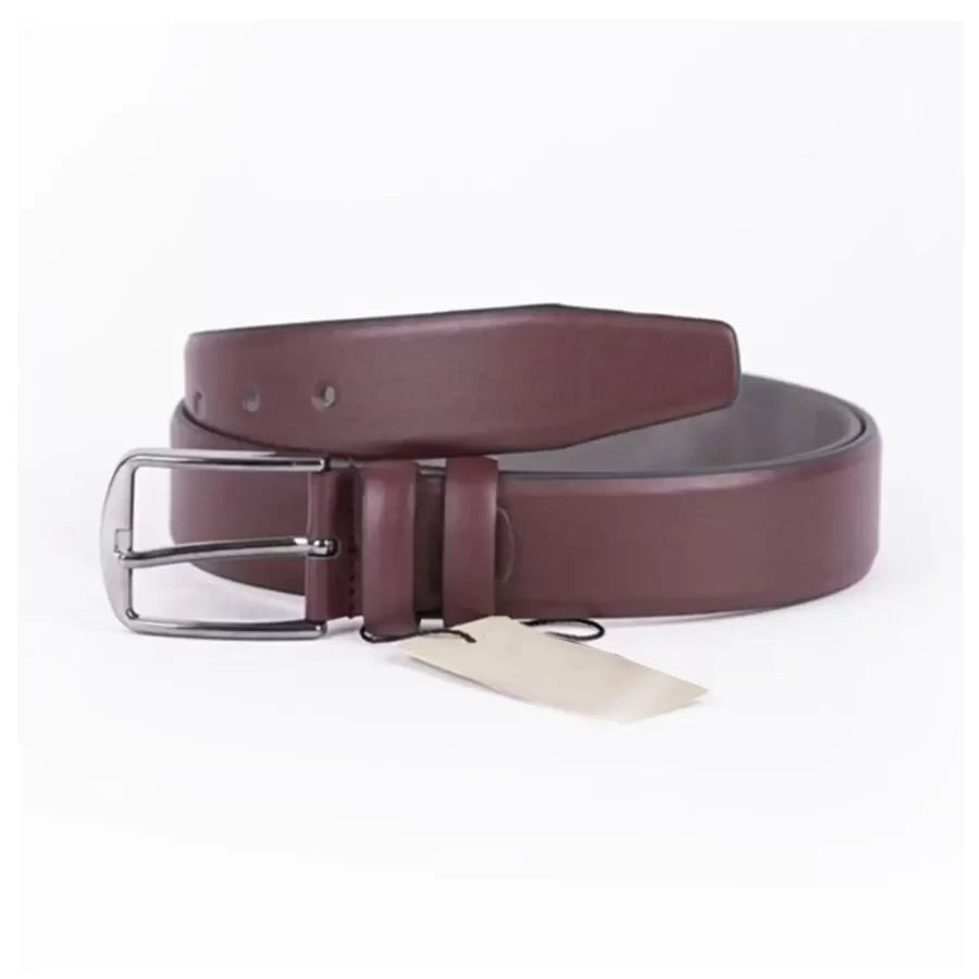 Burgundy Mens Vegan Leather Belt Dress Dress 351 6 2