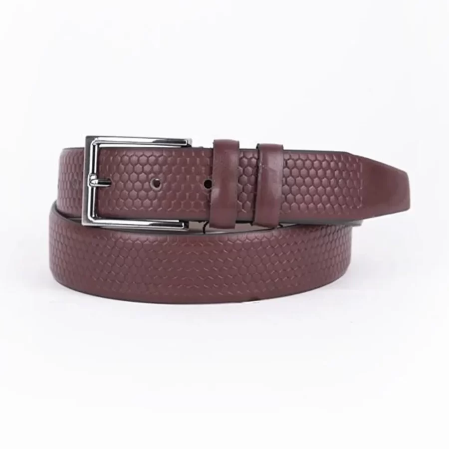 Burgundy Mens Vegan Leather Belt Dress ST00824 7