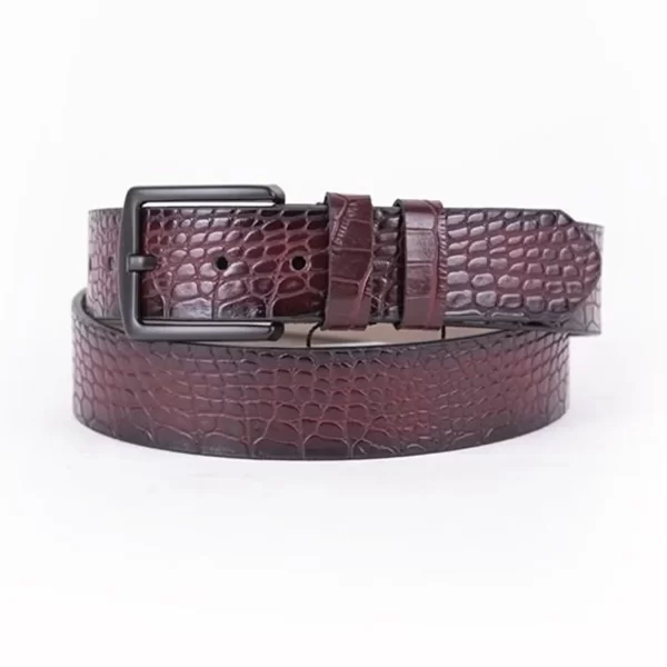 Burgundy Mens Vegan Leather Belt For Jeans ST00943 1