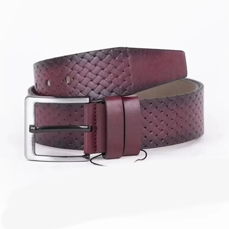 Burgundy Mens Vegan Leather Belt For Jeans Wide 4 5 cm ST00950 10