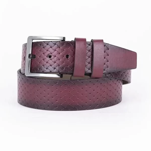 Burgundy Mens Vegan Leather Belt For Jeans Wide 4 5 cm ST00950 9