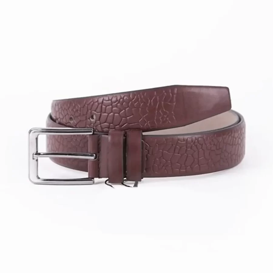 Burgundy Mens Vegan Leather Belt Unique Emboss Dress ST00900 2