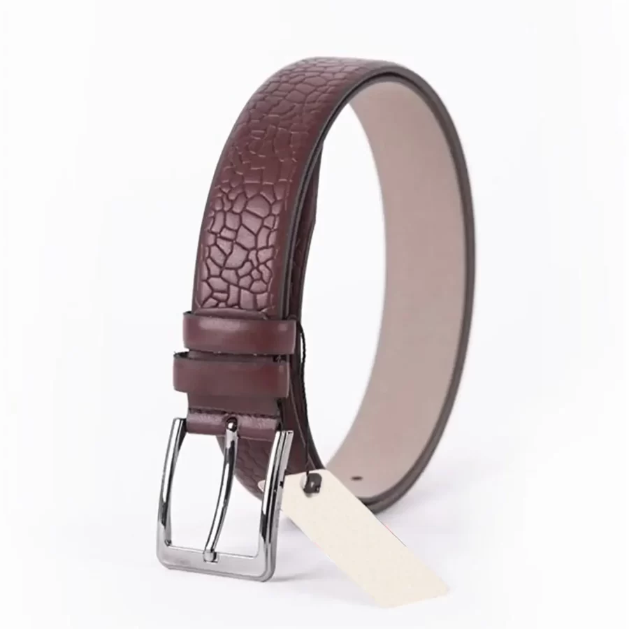 Burgundy Mens Vegan Leather Belt Unique Emboss Dress ST00900 3