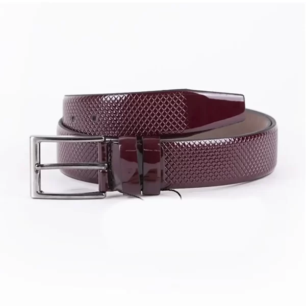 Burgundy Patent Mens Vegan Leather Belt Dress ST00820 2