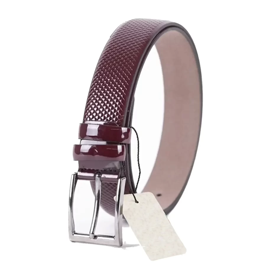 Burgundy Patent Mens Vegan Leather Belt Dress ST00820 3