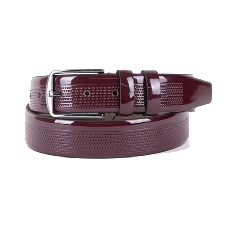 Burgundy Patent Mens Vegan Leather Belt Dress ST00829 1