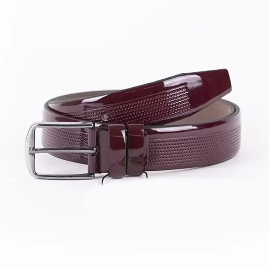 Burgundy Patent Mens Vegan Leather Belt Dress ST00829 2