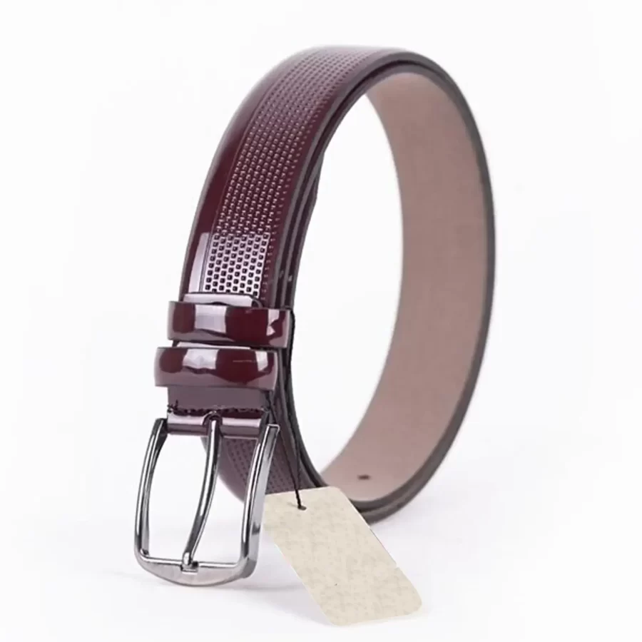 Burgundy Patent Mens Vegan Leather Belt Dress ST00829 3