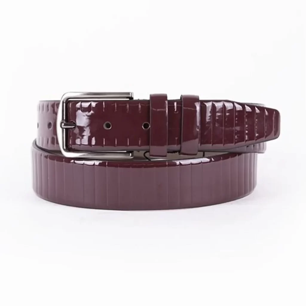 Vegan Patent Leather Belt | Purple | XL Buy Burgundy Patent Mens Vegan Leather Belt Snake Emboss 4.5  main image 4