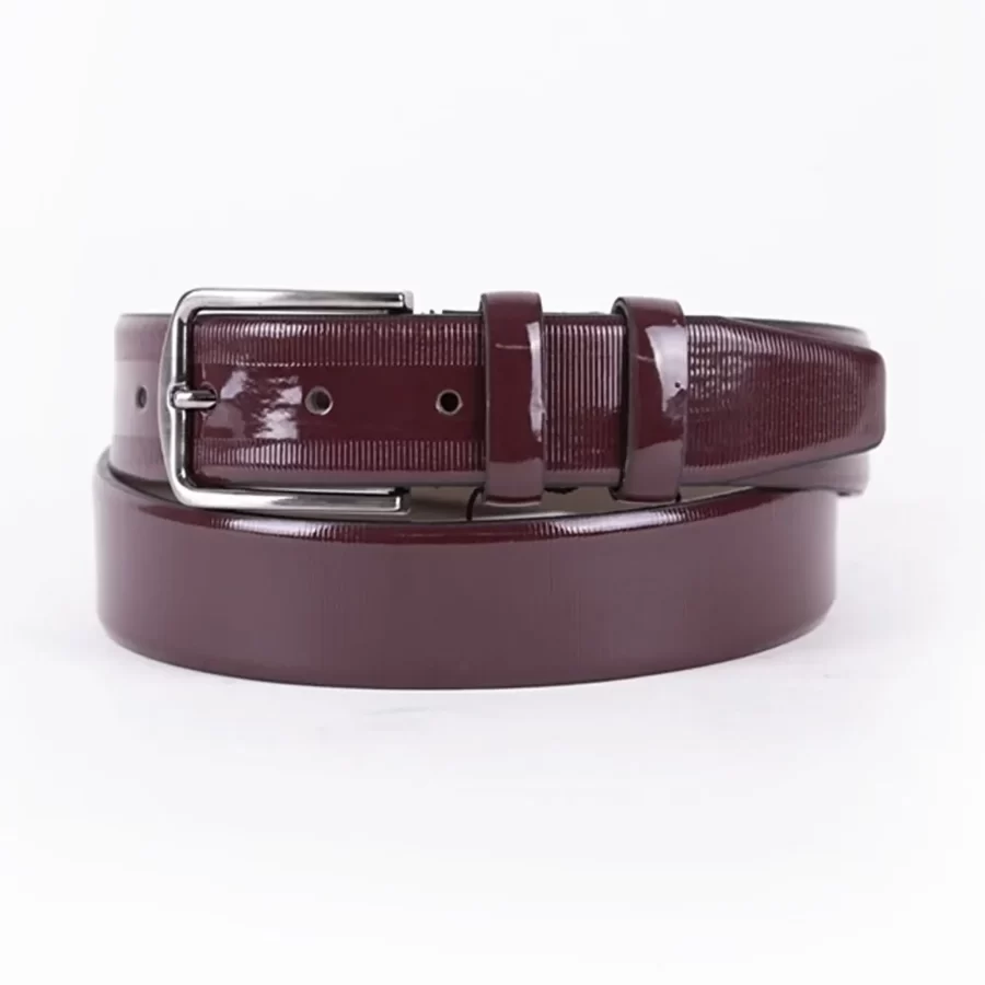 Burgundy Patent Mens Vegan Leather Belt Dress ST00909 1