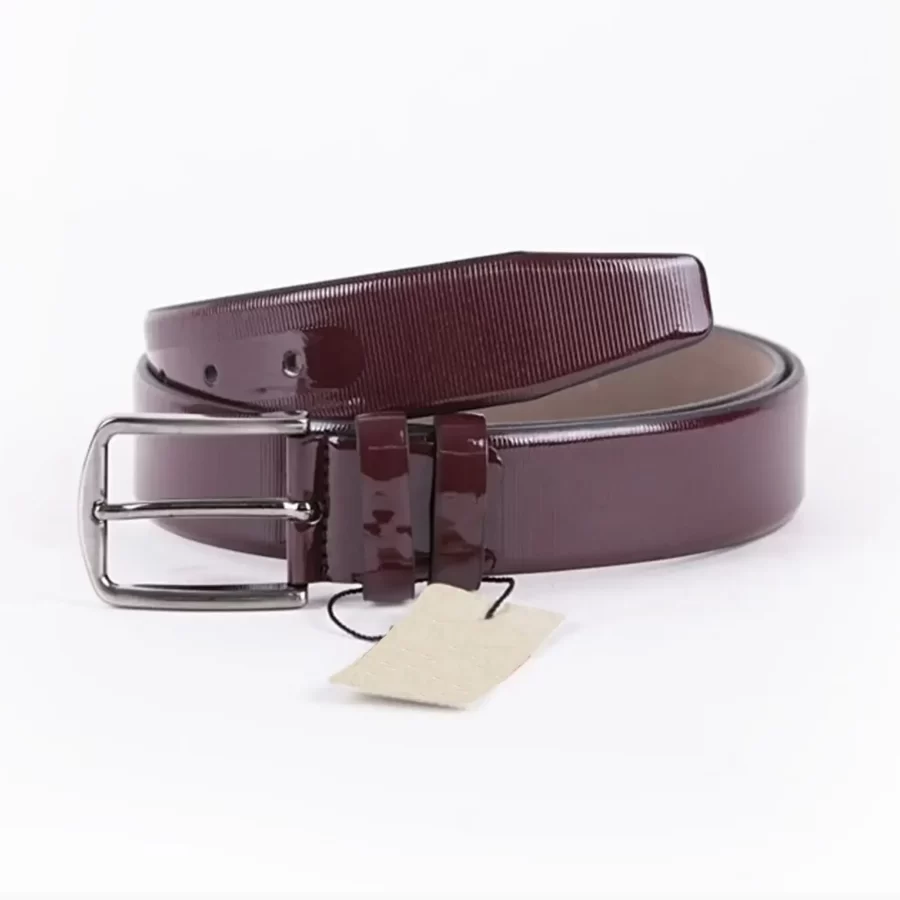 Burgundy Patent Mens Vegan Leather Belt Dress ST00909 2