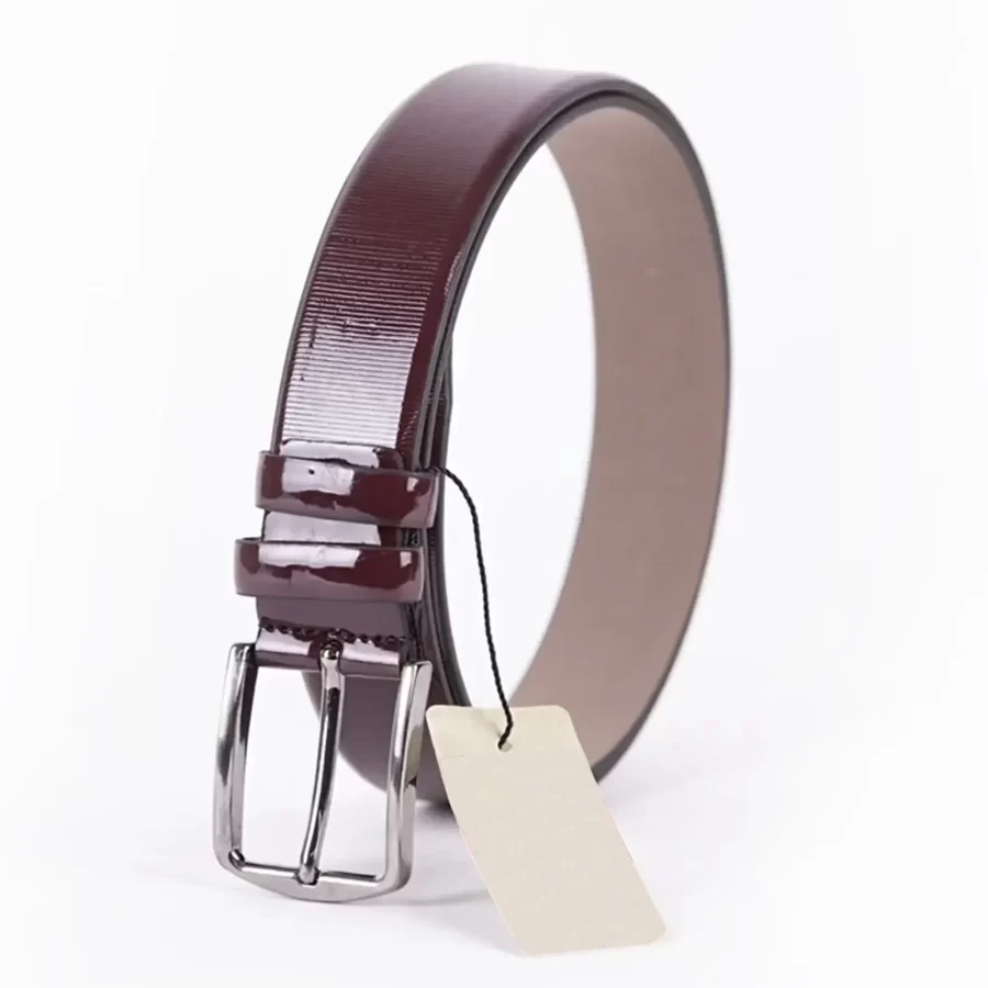 Burgundy Patent Mens Vegan Leather Belt Dress ST00909 3