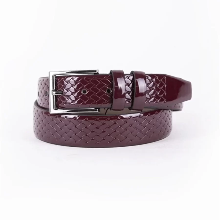 Burgundy Patent Mens Vegan Leather Belt Dress TYC00123197994 1